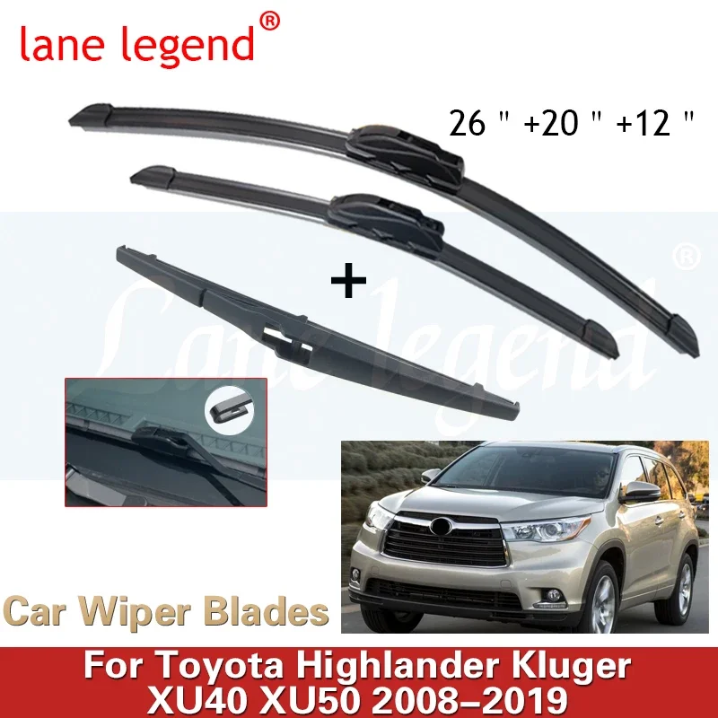 Автомобильные щетки стеклоочистителя для Toyota Highlander Kluger XU40 XU50 2008-2019, переднее заднее стекло 26 дюймов + 20 дюймов + 12 дюймов