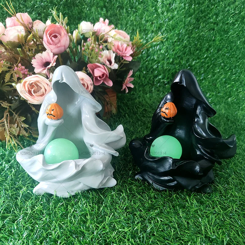 

New 2023 Halloween Dark Terror Resin Craft Glow Pumpkin Ghost with Light Party Atmosphere Home Decoration Accessories Toy Gifts