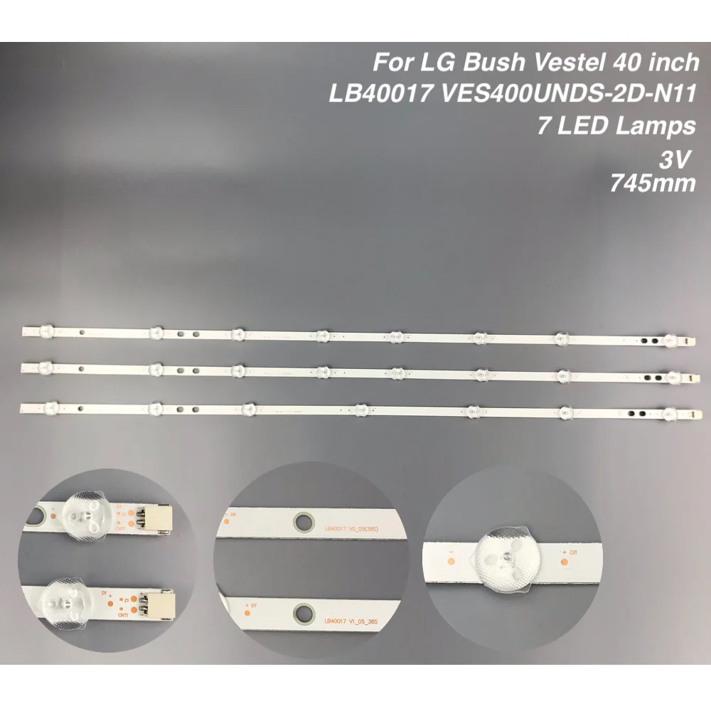 

3pcs LED Lamp strip 17DLB40VXR1 LB40017 V0_05_38S for Bush VES400UNDS-2D-N11 VES400UNDS-2D-N12 Toshiba 40L3653DB 40L1653DB