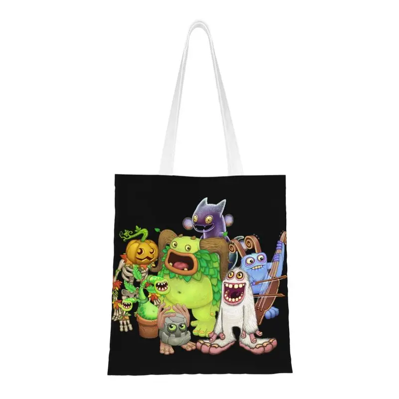 

Funny My Singing Monsters Shopping Tote Bags Reusable Kawaii Cartoon Anime Game Grocery Canvas Shoulder Shopper Bag