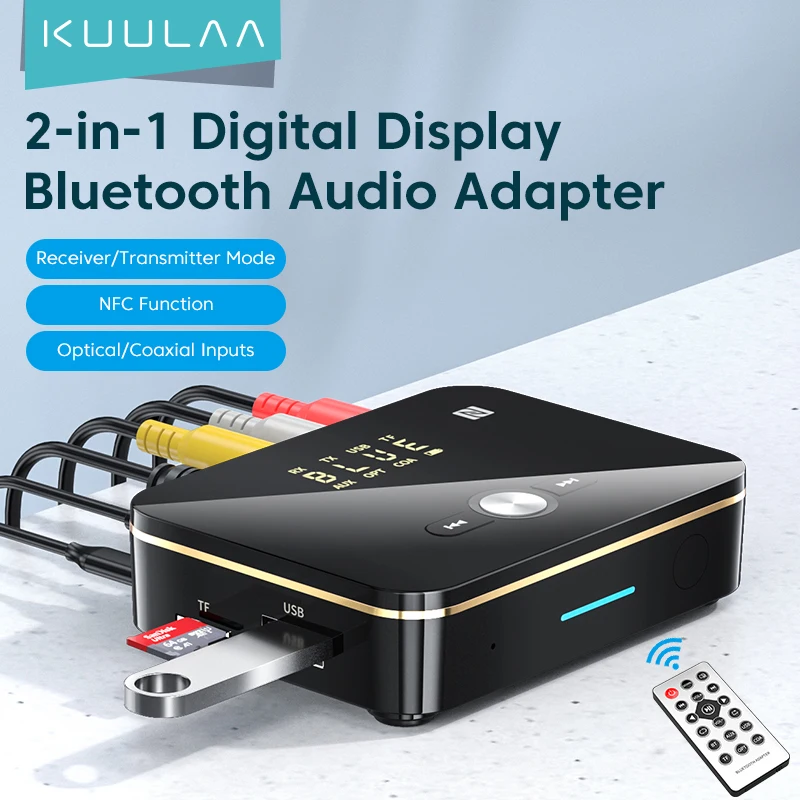 

KUULAA Bluetooth RCA Receiver 5.0 aptx HD LL 3.5mm Jack Aux Wireless Audio Transmitter Receiver Music 3.5mm Aux Jack for TV Car