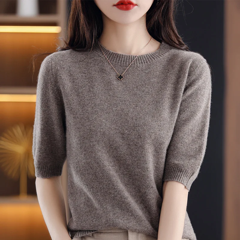 Мягкий изысканный кашемировый Женский однотонный с круглым вырезом и коротким