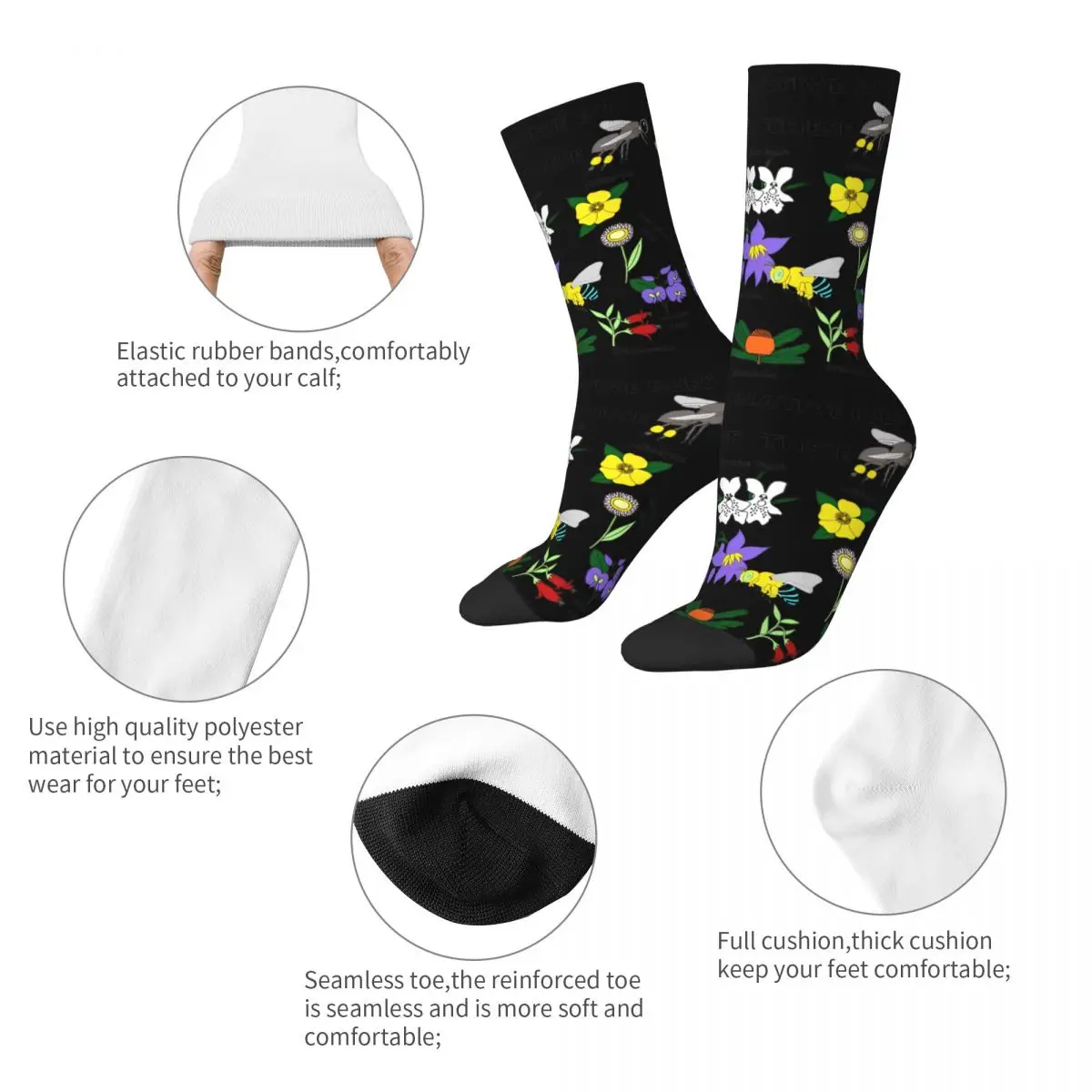 Insects Harajuku Socks Plant these Save The Native Bees Fashion Stockings Men Soft Outdoor Spring Graphic Non Slip