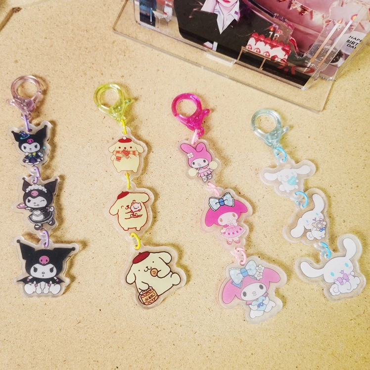 

Sanrio Acrylic Keychains Melody Kuromi Cinnamoroll Pom Pom Purin Creative Anime Figures Print Keyrings Accessories Birthday Gift
