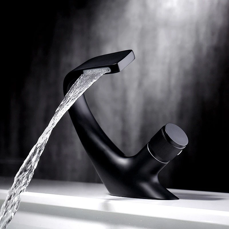 

Matte Black Basin Faucet Artistic Curve Lead-free High-quality Tap Brass Hot and Cold Bathroom Sink Tap