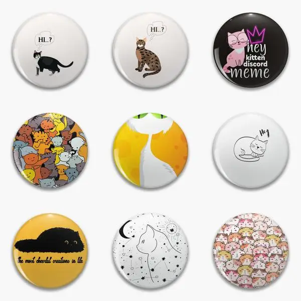 Белая кошка говорит что Эй на мягкой пуговице персонализируемый мультяшный