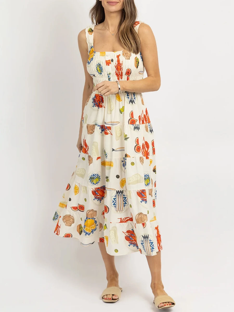 Женское ТРАПЕЦИЕВИДНОЕ платье без рукавов повседневное летнее с принтом