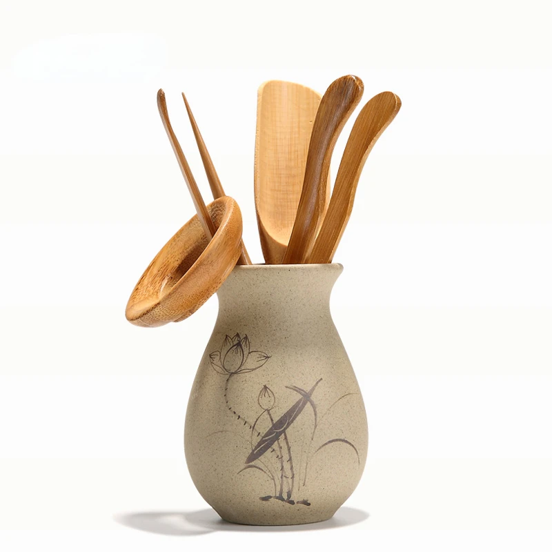 

Retro Rough Pottery Tea Ceremony Six Gentlemen Set Bamboo Tea Clip Tea Spoon Kung Fu Tea Set Tea Cup Accessories Tea Gift