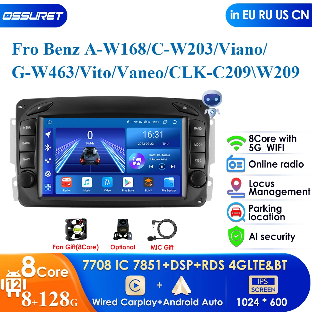 Carplay 4G Audio Android Auto Radio for Mercedes Benz CLK W209 W203 W463 W168 Car Multimedia Player GPS 2din Autoradio Head Unit
