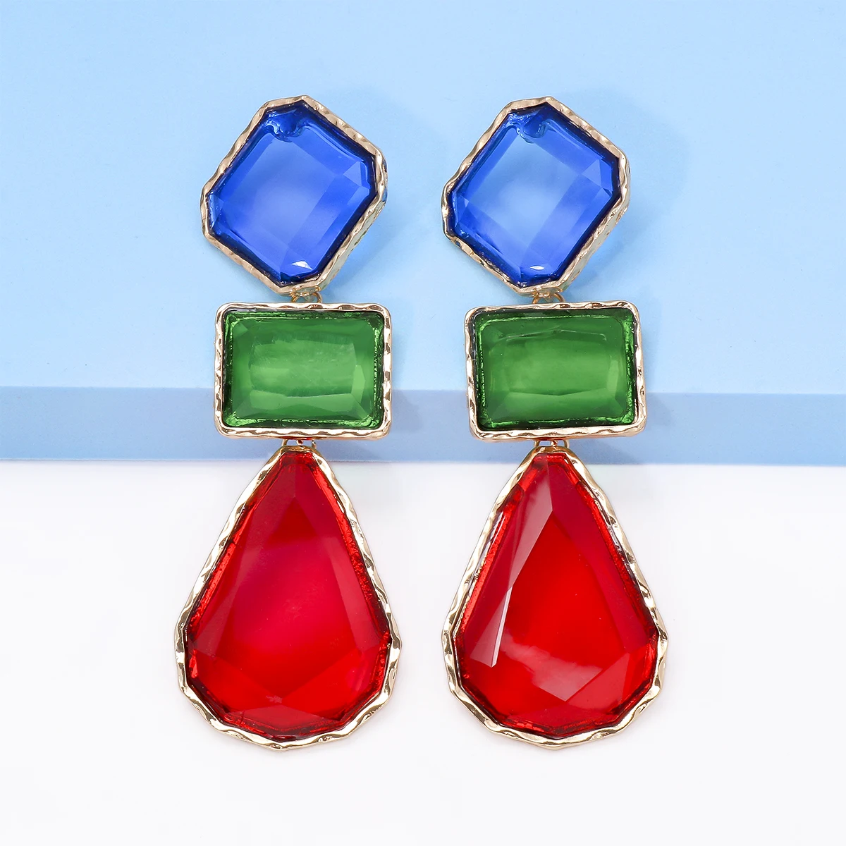 

2023 Trend New Colorful Crystal Glass Resin Earrings for Women Fashion Geometric Dangle Earrings Statement Jewelry Wholesale