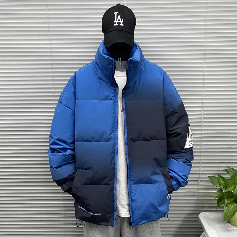 

Upgrade New Men Solid Parkas Winter Casual Padded Stand Collar Down Thick Coats Jakets Heavy Waterproof Bread graduated color 1