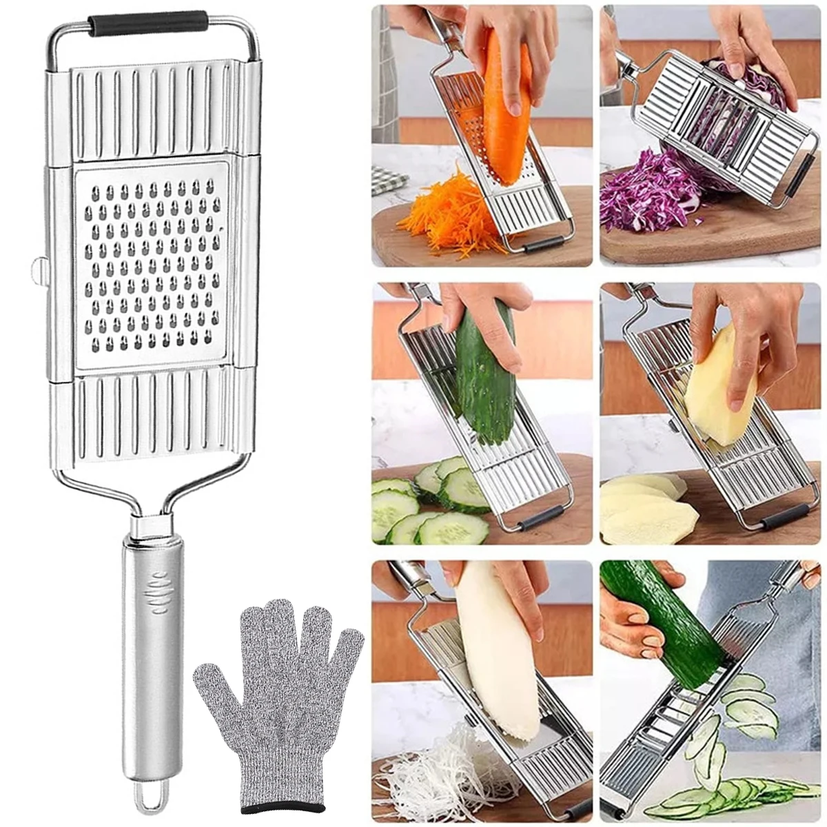 

Многофункциональная овощерезка, портативный резак из нержавеющей стали с 4 лезвиями, ручная терка, кухонный измельчитель для овощей