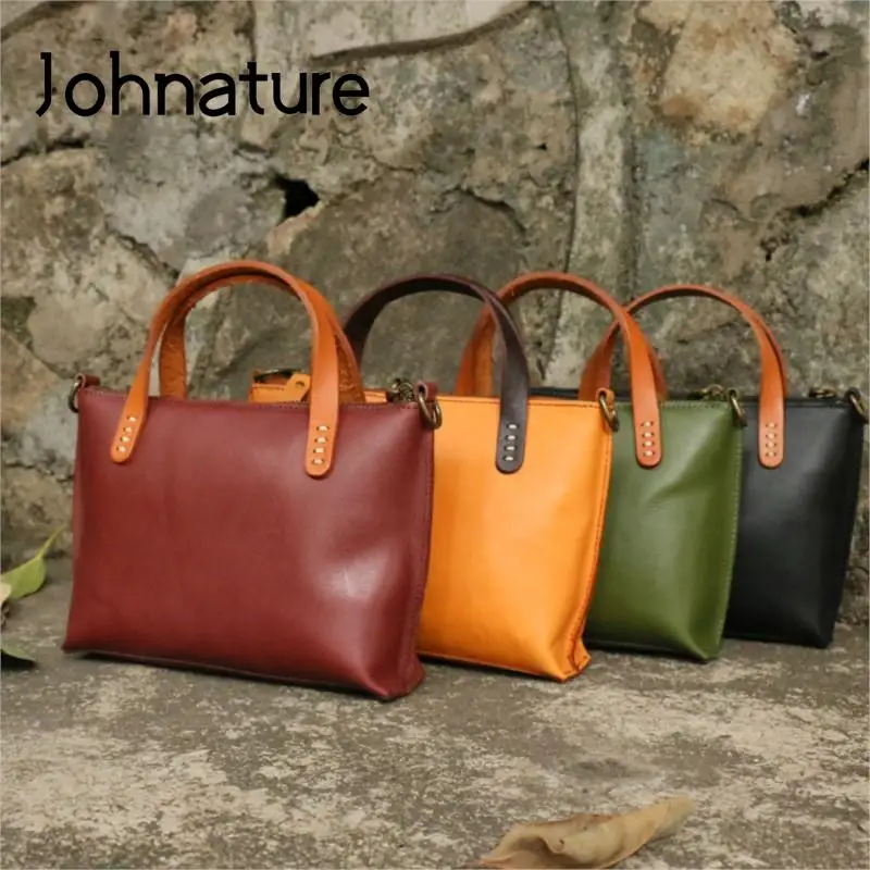 

Женская Повседневная сумка из натуральной кожи Johnature, однотонная маленькая сумка через плечо из мягкой воловьей кожи, 2023