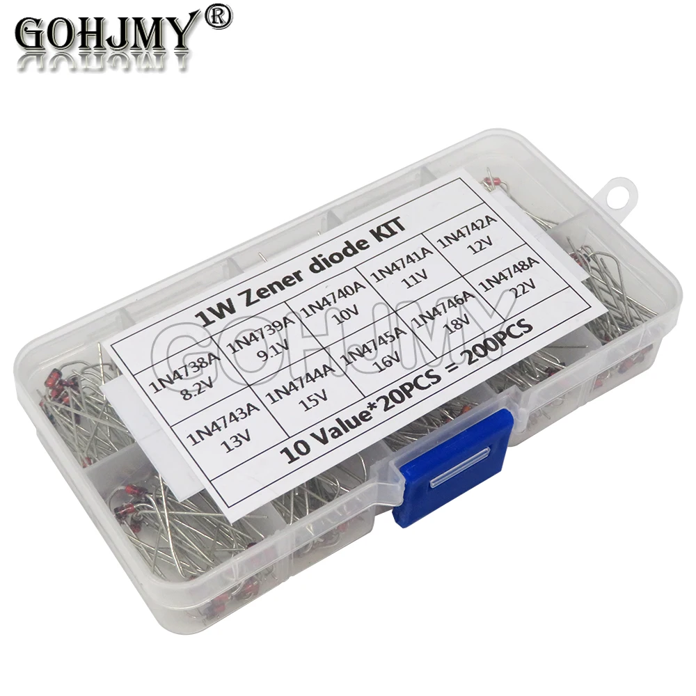 Набор стабилитронных диодов «сделай сам», 10 значений * 20 шт., набор электронных комплектов, 8,2 В, 9,1 В, 10 в, 11 в, 12 В, 13 в, 15 в, 16 В, 18 в, 22 в