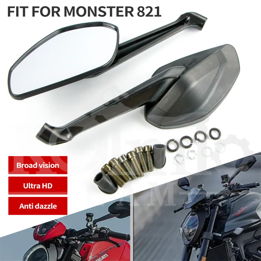 

For fit Motorcycle Rearview Mirror Side Mirrors For Ducati Diavel 14 Monster 821 797 1200S 821 Dark Left Right Aluminum