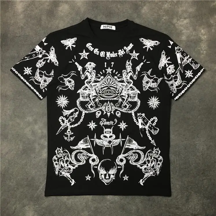 

New High 19ss Men Graffiti skeleton letters T Shirts T-Shirt Hip Hop Skateboard Street Cotton T-Shirts Tee Top kenye #646