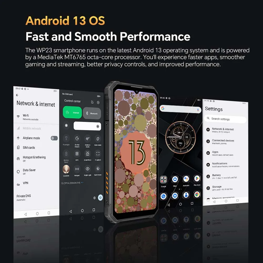 OUKITEL WP23 Rugged Smartphones 6.52Inch HD 4GB+64GB Android 13 Mobile Phones MT6765 13MP Camera 10600mAh Battery NFC Cell Phone