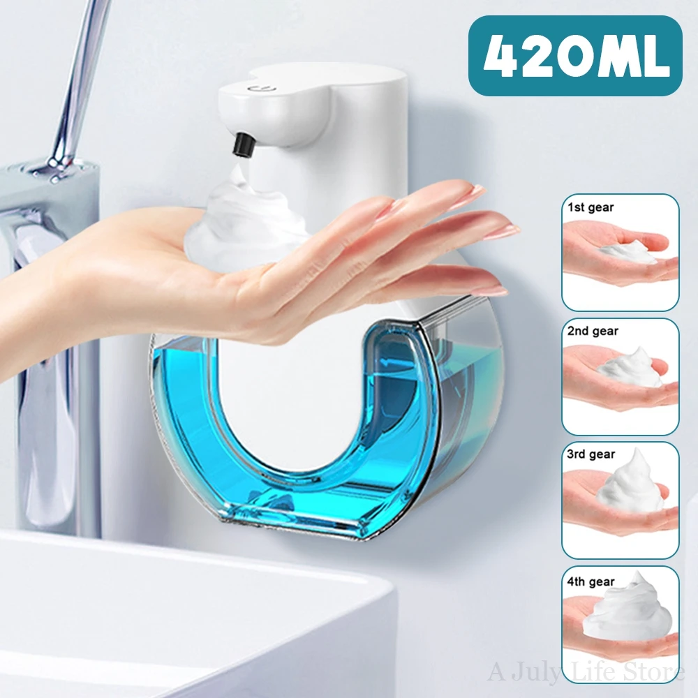420ML Automatic Foam Soap Dispenser Smart Washing Hand Soap and Shampoo Gel Dispensers Wall Mounted Liquid Sensor Soap Dispenser