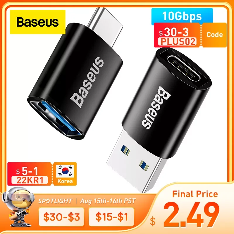

NEW2023 Baseus USB 3.1 Adapter OTG Type C to USB Adapter Female Converter For Macbook pro Air Samsung S10 S9 USB OTG Connecto