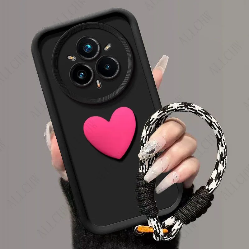 Чехол для Realme 14 Pro Plus, чехол для телефона Realme 14 Pro, 3D-чехол с сердечками и ремешком, мягкий силиконовый матовый чехол-накладка (art.: 3920dc55f97f3) - 3920dc55f97f3