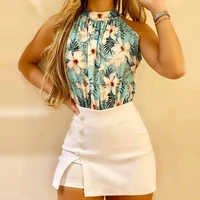 floral print button vest top skirt suit sexy sleeveless shorts womens dress two piece set 2022 summer new fashion