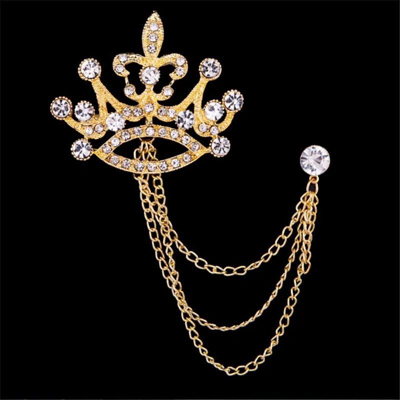 

Brooch Crown Shirt Mens Wedding Suit Accessory Royal Collar Clip Chain Lapel Pin
