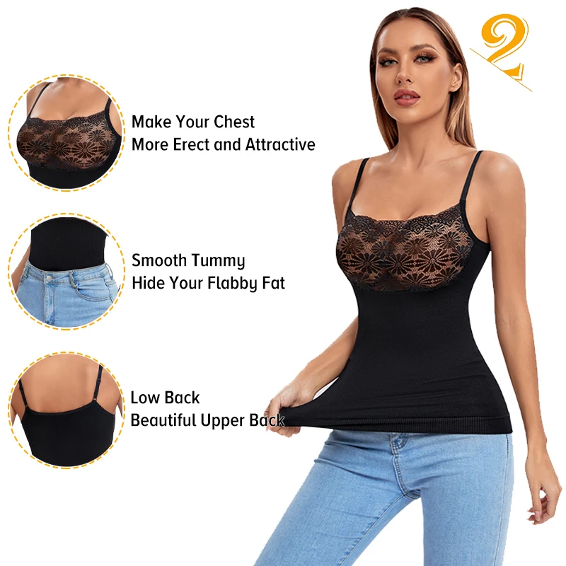Slimming Cami Shapewear Sexy Lace Tank Tops for Women Tummy Control Seamless Camisole Smooth Body Shaper Casual Vest Undershirt