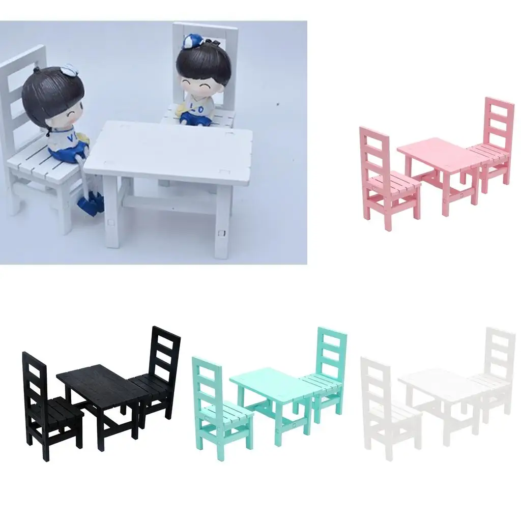 

1/6 Oblong Dining 2 Chairs Set Dollhouse Miniature Garden Items