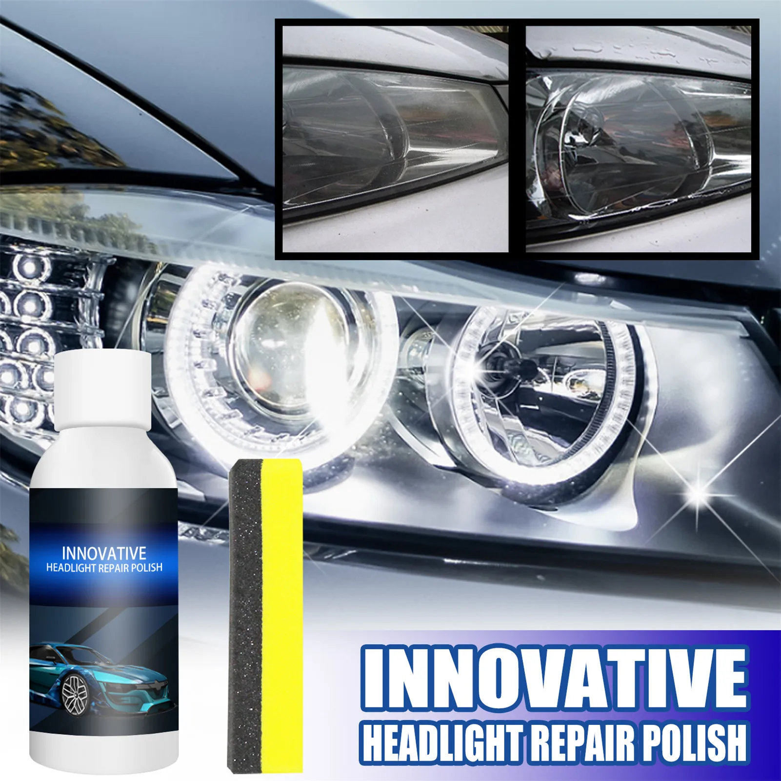 

Car Headlight Restoration Kit Headlight Restorer Cleaner Scratch Remover Headlamp Polish Cleaner Headlight Polish Liquid 50ml