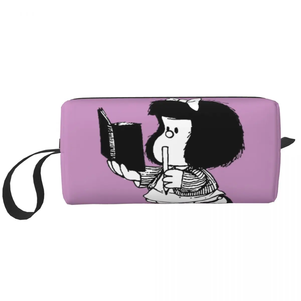 

Custom Mafalda With Notebook Toiletry Bag Women Quino Comic Cartoon Makeup Cosmetic Organizer Lady Beauty Storage Dopp Kit Case