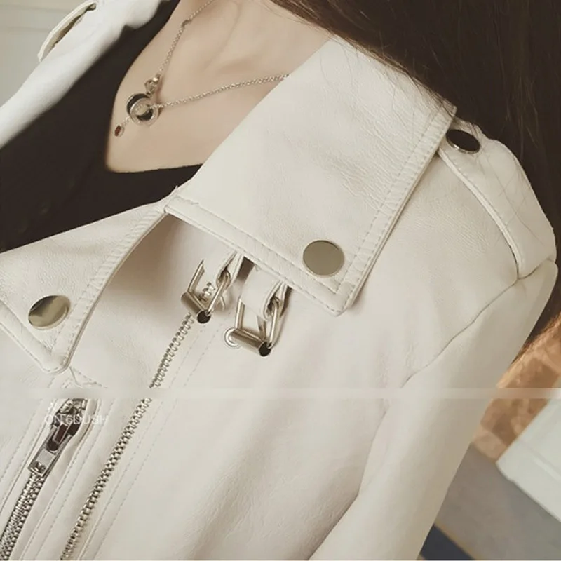 2023 Spring and autumn small leather clothes female short slim-fit coat autumn lapel long sleeve Ke motorcycle suit