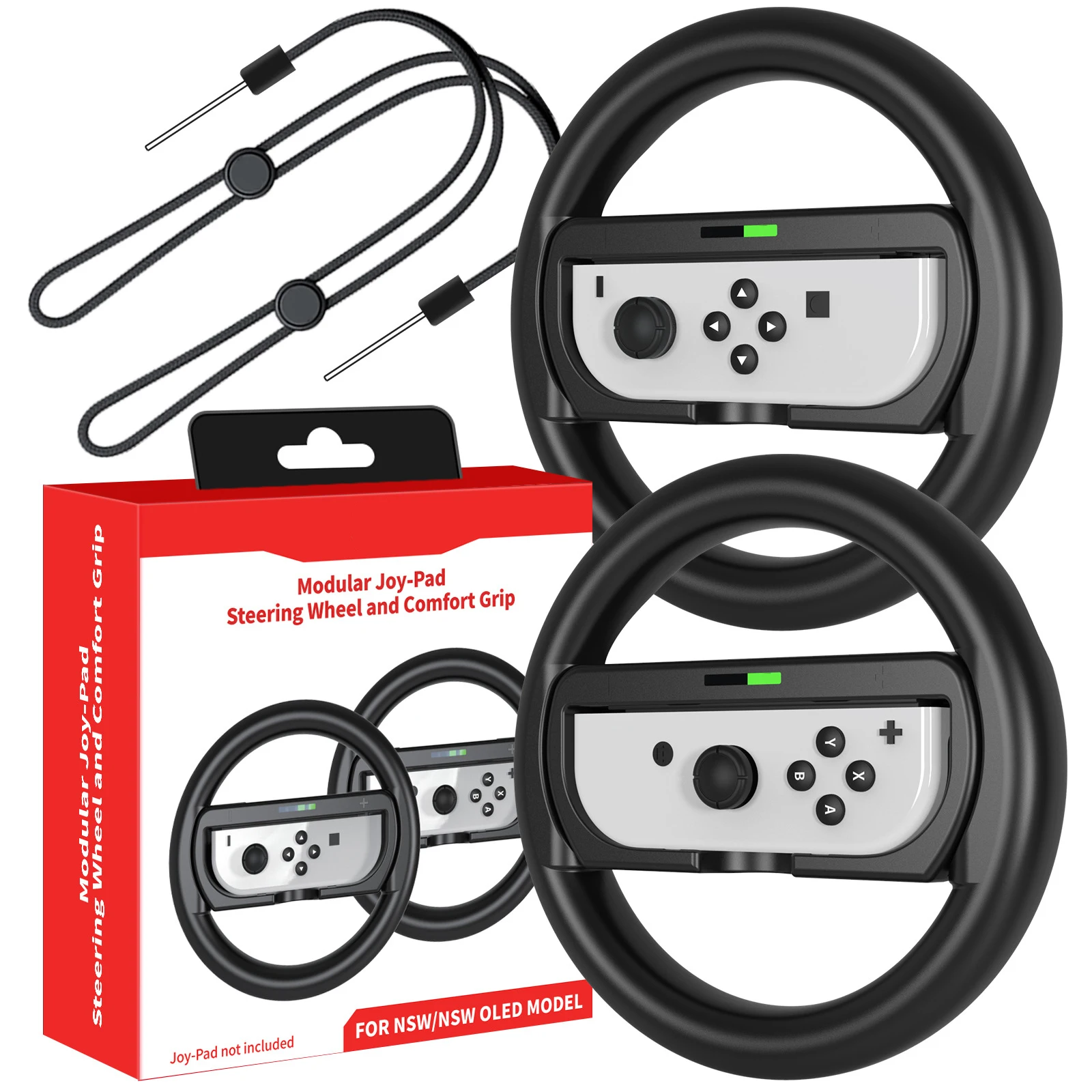 

2 In 1 Racing Steering Wheel Handle Grips Holder for Switch/Switch OLED Kart Steering Wheel + Detachable Grip NS(2pack )