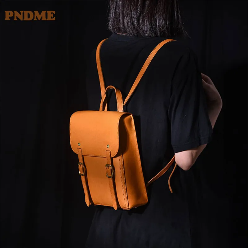 PNDME casual vintage luxury genuine leather women's backpack outdoor travel real cowhide bookbag designer weekend bagpack
