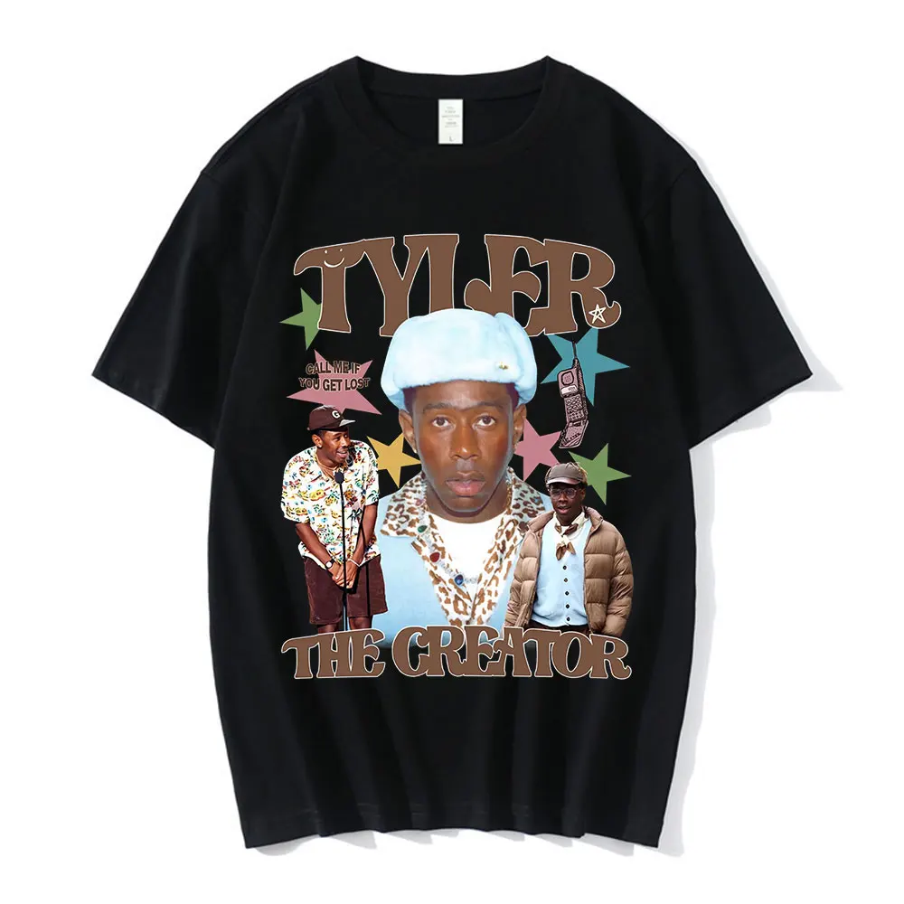 

Rapper Tyler The Creator T-shirts Men Women Black Retro Graphic T Shirt Casual Loose Tees Tops Unisex Clothes Hip Hop Streetwear