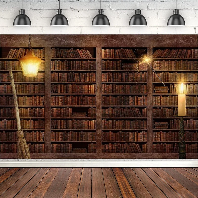 

Wizard Magic Bookshelf Photography Backdrop For Halloween Bookcase Dress Up Party Banner Decor Ancient Library Background Poster