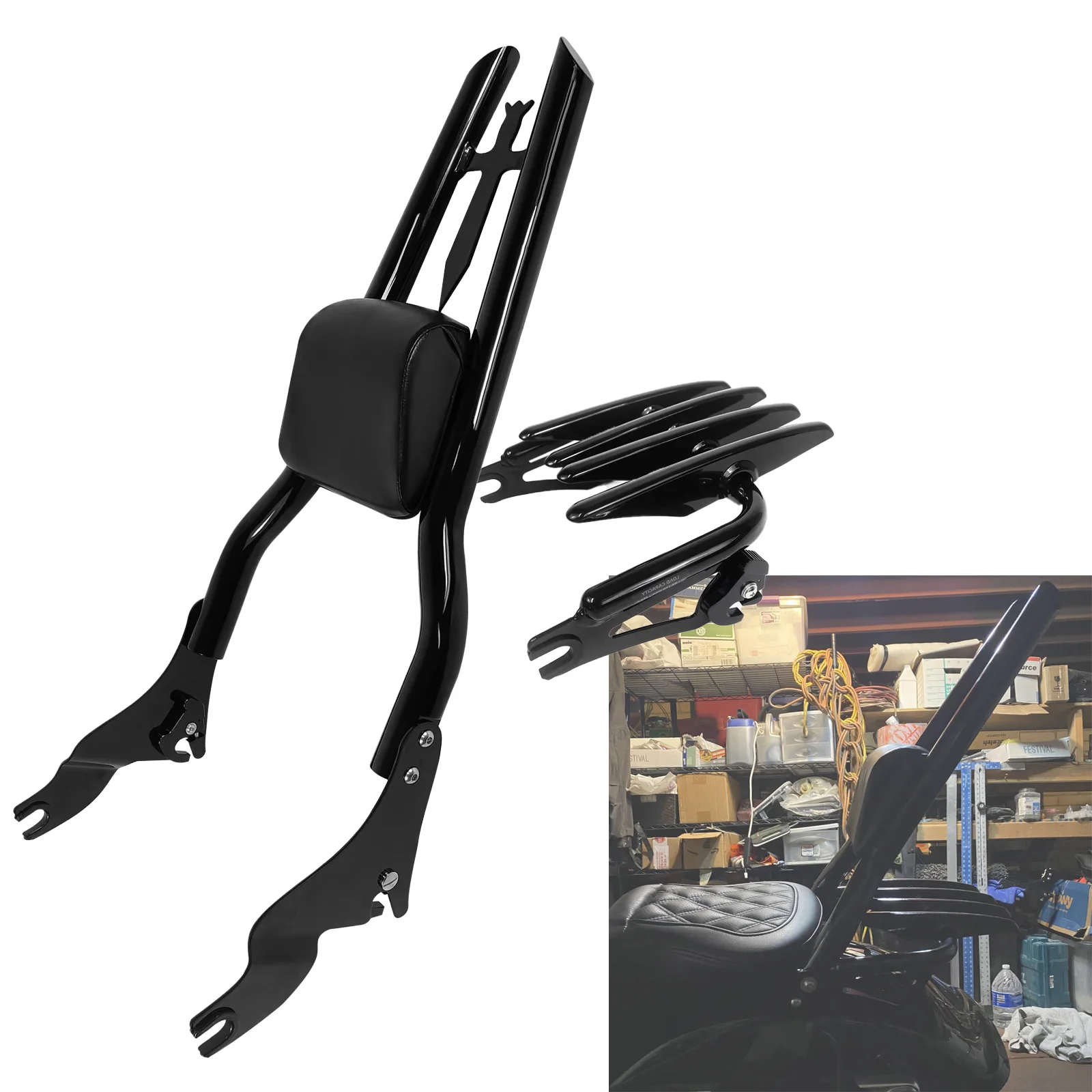 Фото Задняя спинка и багажник для мотоцикла Sissy Bar для Harley Touring 2009-2025 Road King Glide CVO Utrla Limited FLTRX FLHTK №1