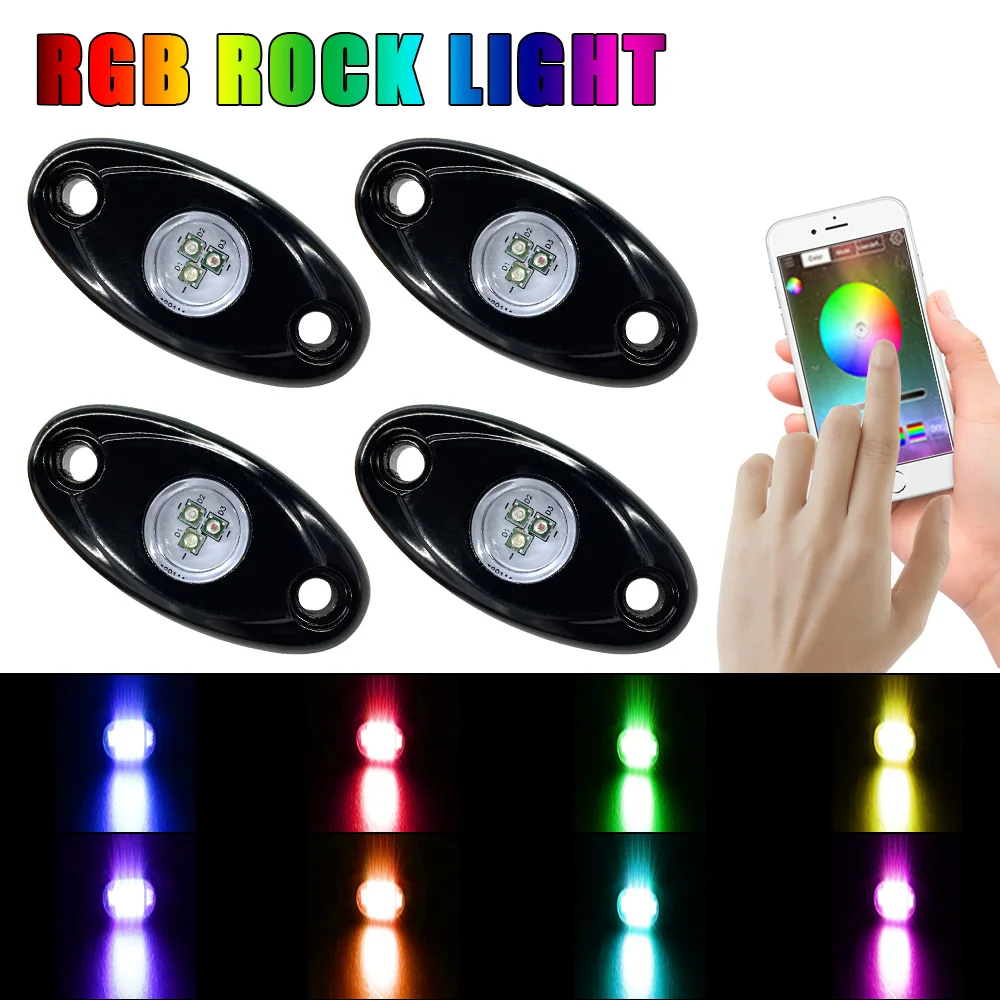 

RGB-подсветка для музыки Rock 10-30 в, Bluetooth, управление через приложение, 4/8 шт., светодиодные автомобильные аксессуары, неон под днище, кузова, атм...