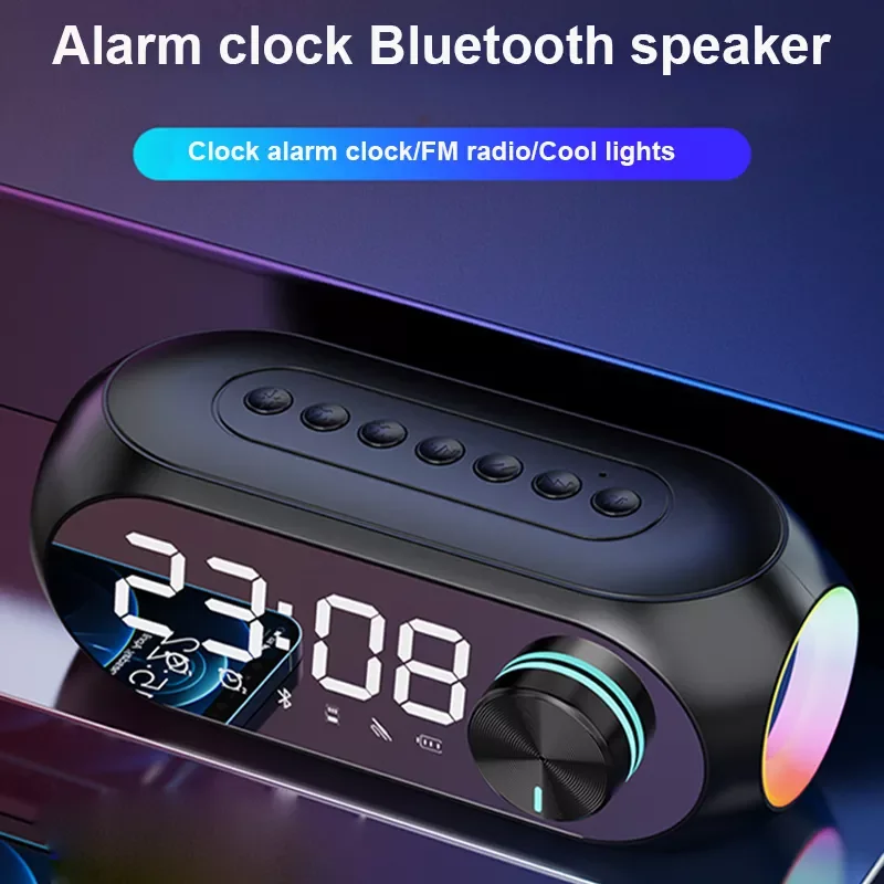 

Bluetooth Speakers Subwoofer with Alarm Clock Wireless Speaker LED Ambient Light Music AUX TF Player Super Bass Speaker