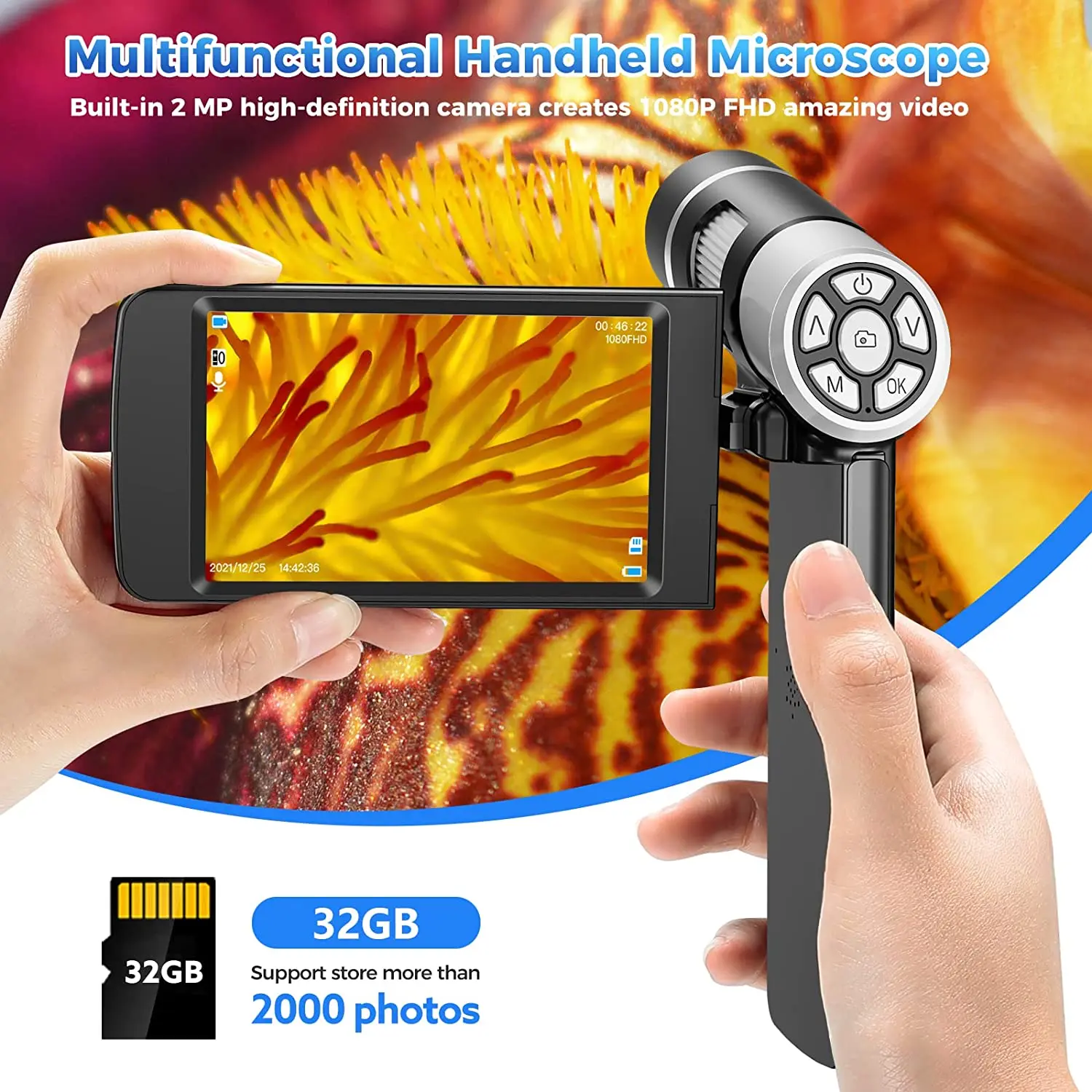 Карманный цифровой микроскоп портативный 4-дюймовый ЖК-экран для съемки