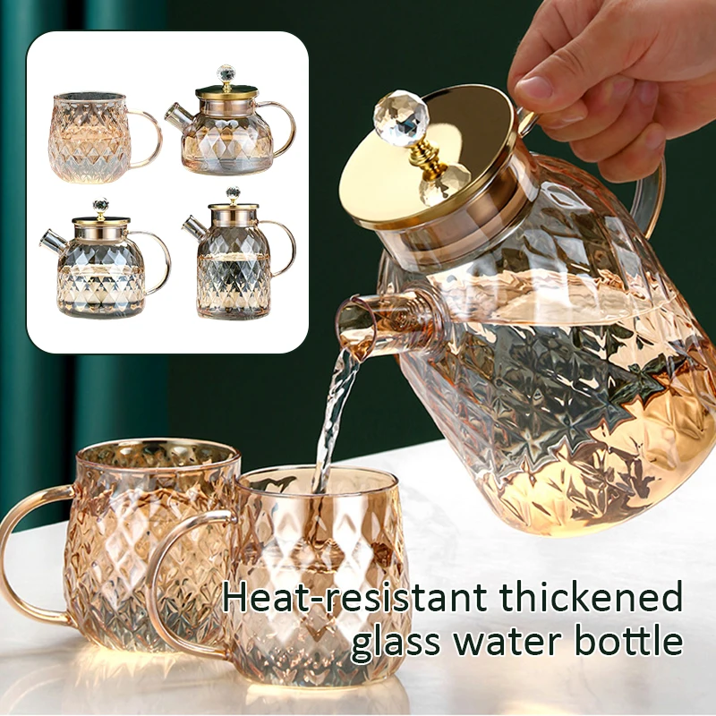 

Juice Texture Diamond Color Glass Flower Drinkware Glass Champagne Nordic Kettle Thicken Surface Household Teapot Heat-resistant