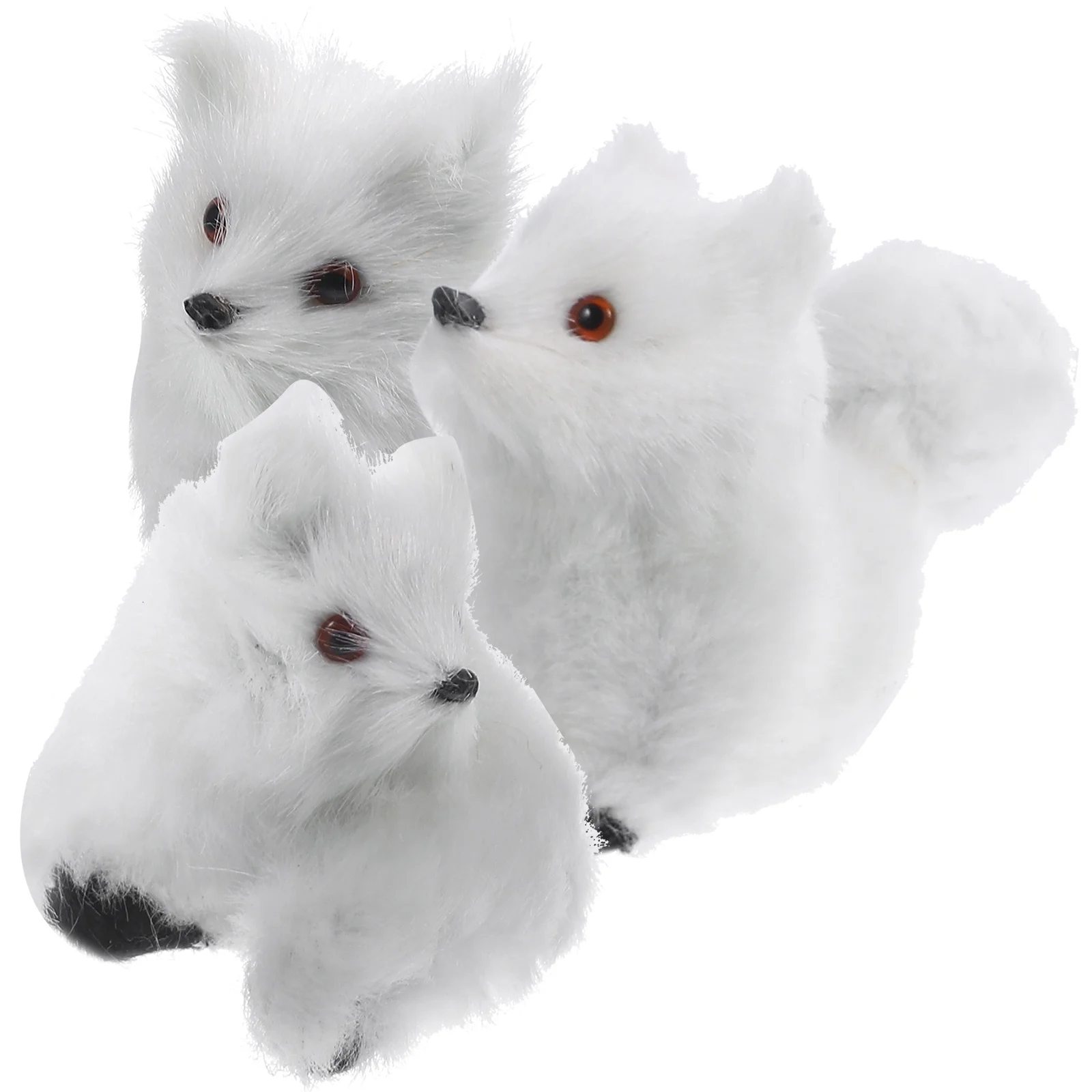 

3 Pcs Animal Toys Plush Fox Statue Christmas Decoration Charm Figurines Vivid Mini Plastic Faux Fur Adorable