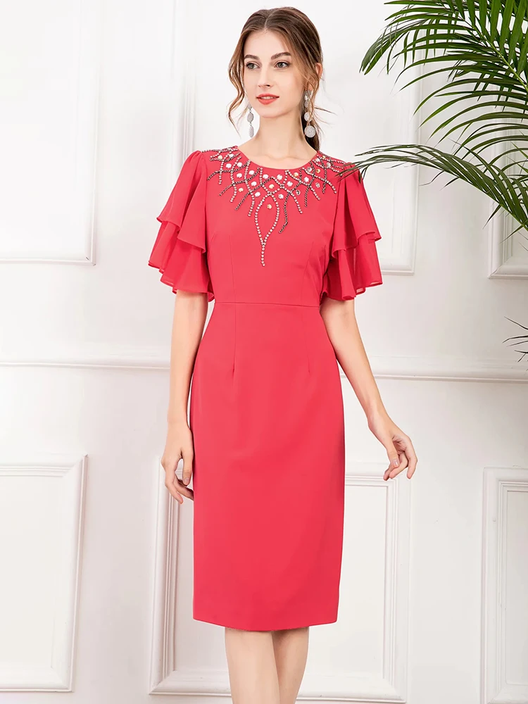 

Женское платье-карандаш Svoryxiu, однотонное платье средней длины с круглым вырезом и рукавами-бабочками, однотонное платье в минималистическо...