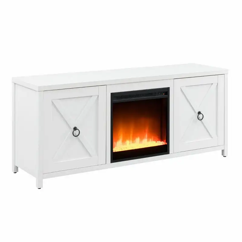 

Farmhouse Stand with Crystal Fireplace for TVs to 65", White