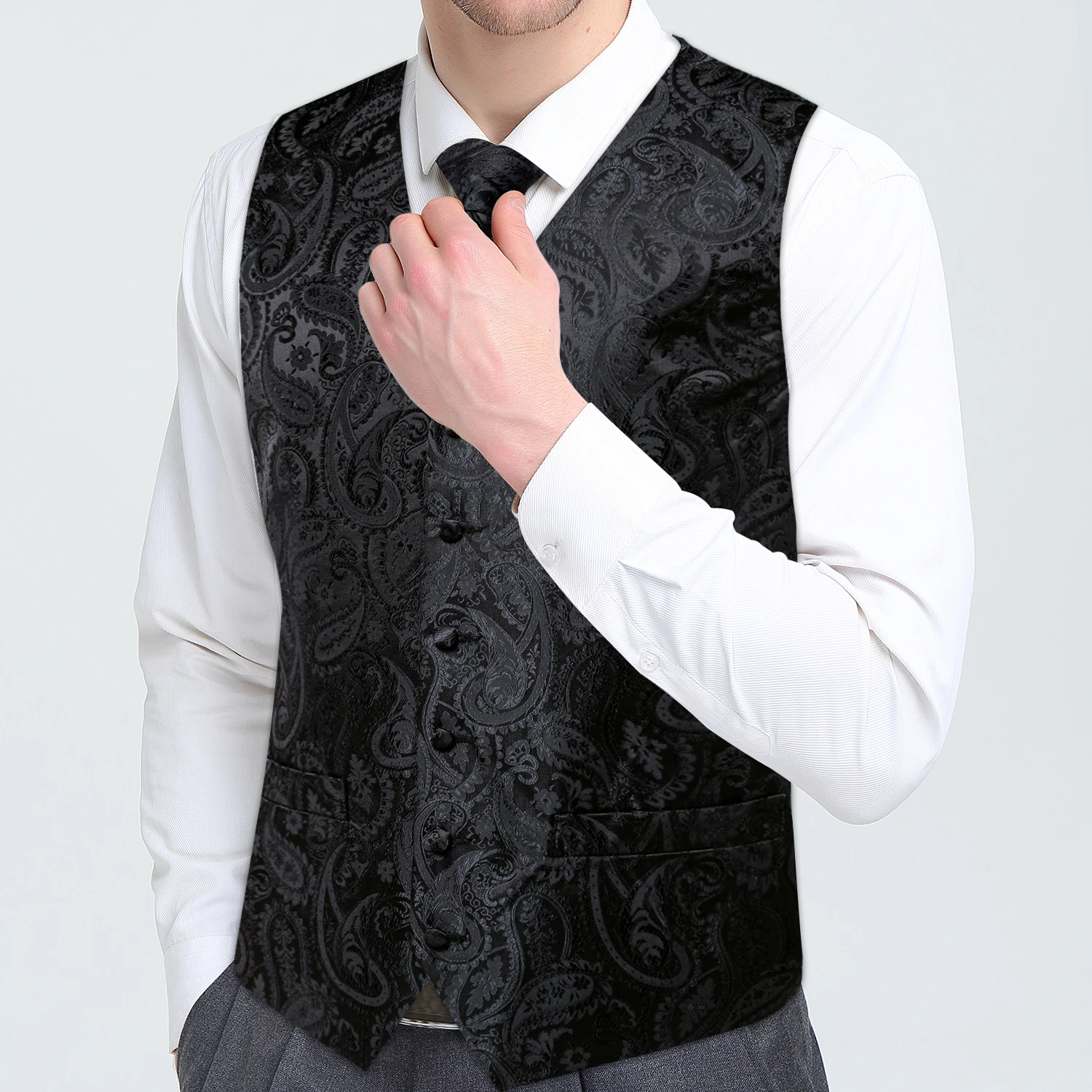 Vests For Men Slim Fit Mens Wedding Suit Vest Casual Sleeveless Formal Business Male Waistcoat Hanky Necktie Bow Tie Set DiBanGu