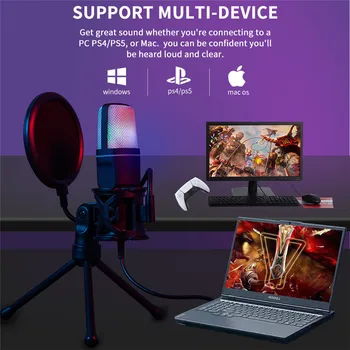 USA Free Shipping Yanmai USB Microphone RGB Condensador Wire Gaming Mic for Podcast Recording Studio Streaming Laptop Desktop PC 5