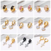 essff 1 pair crosscircle crystals piercing hoop earrings for women mens stainless steel punk girls jewelry wholesale
