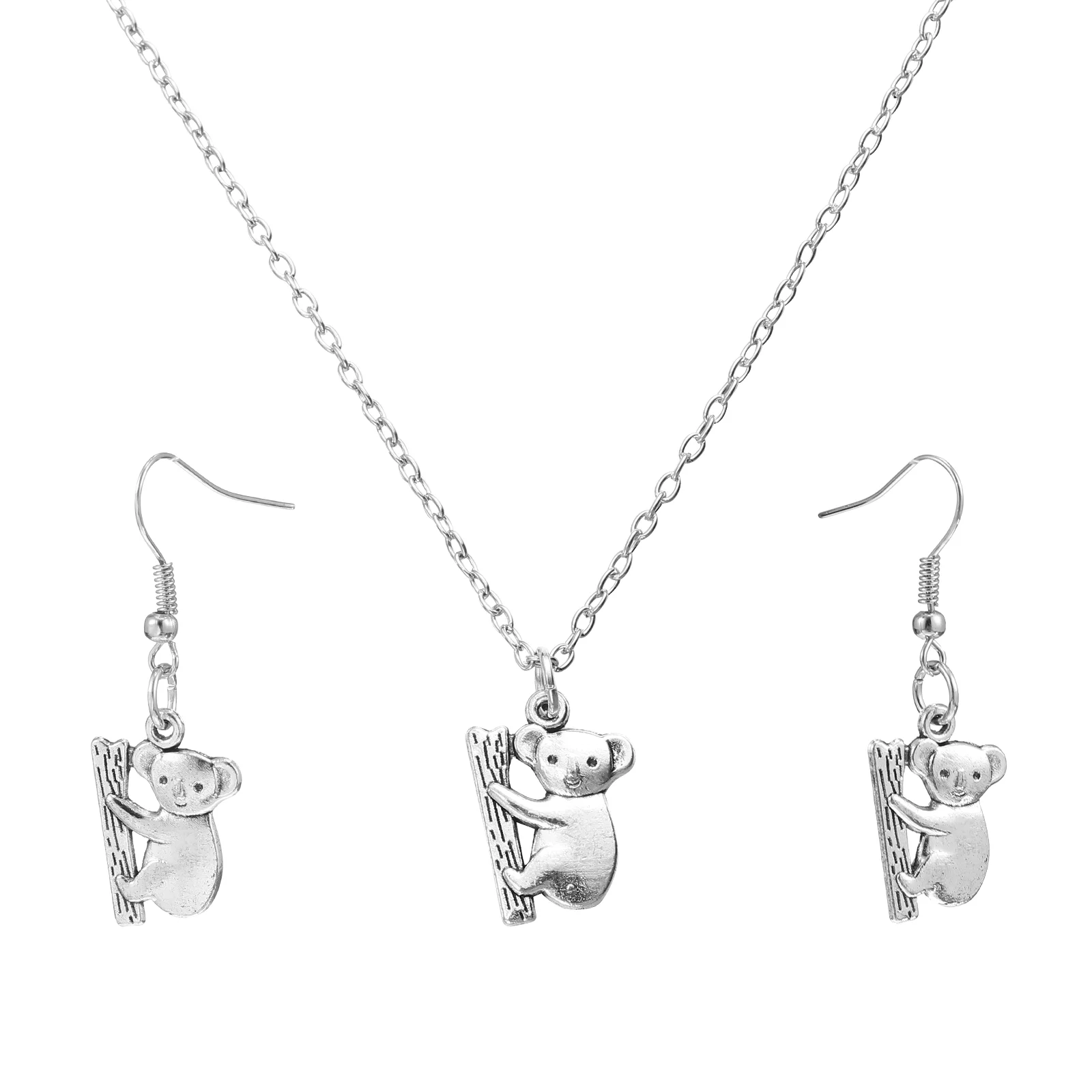 

Koala Necklace Earrings Animal Pendant Silver Drop Cute Jewelry Womengiftschain Studstainless Steel