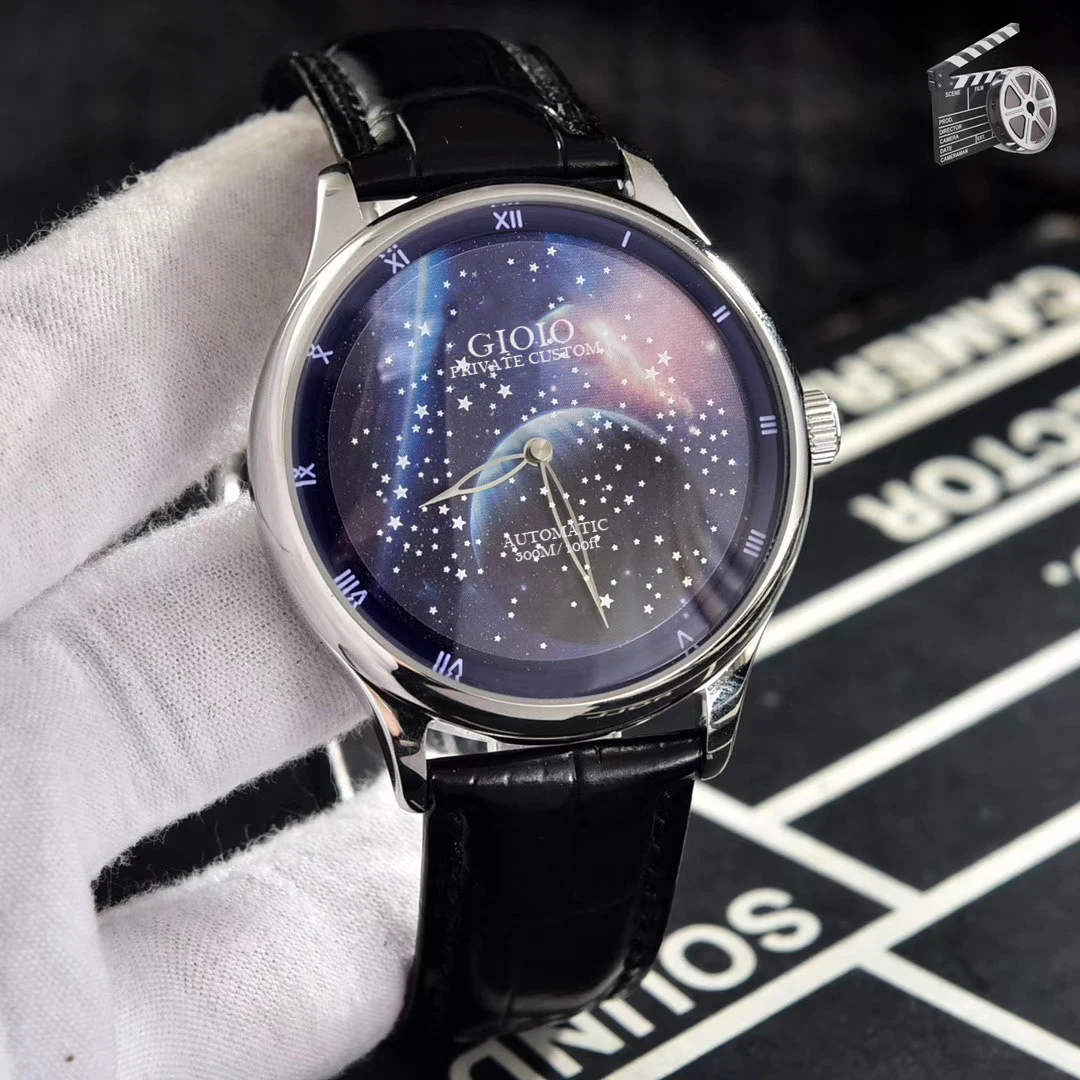 

Мужские автоматические механические часы Moon Rose Gold Black Blue