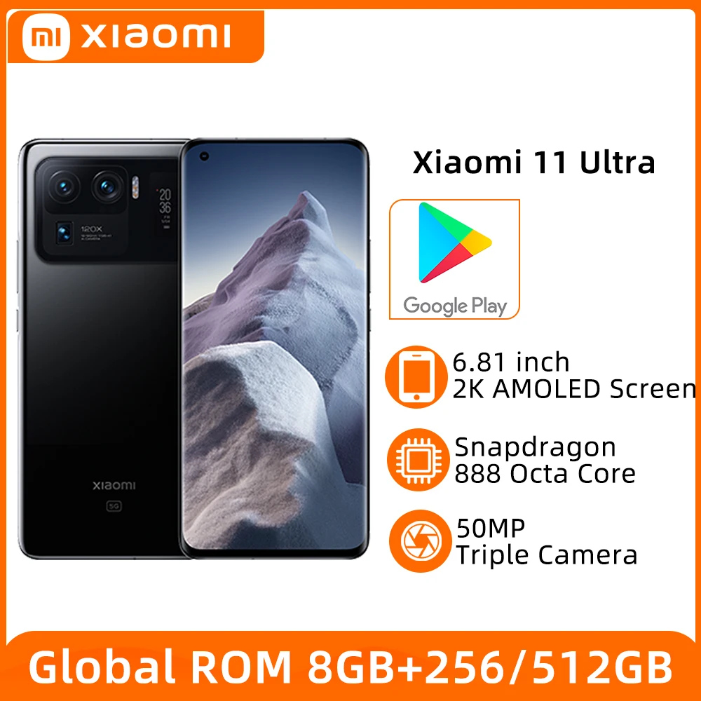 Global ROM Xiaomi 11 Ultra 8 ГБ 256 5G Мобильный телефон Snapdragon 888 50MP Тройные камеры 120 Гц