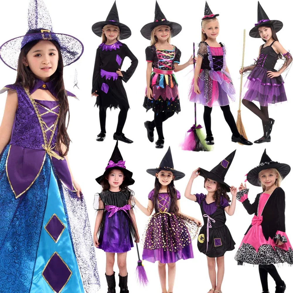 

Хэллоуин, яркий вампир, карнавальные Детские комплекты, прикрепленная шляпа и сумка с тыквой, детское рождественское платье для девочек